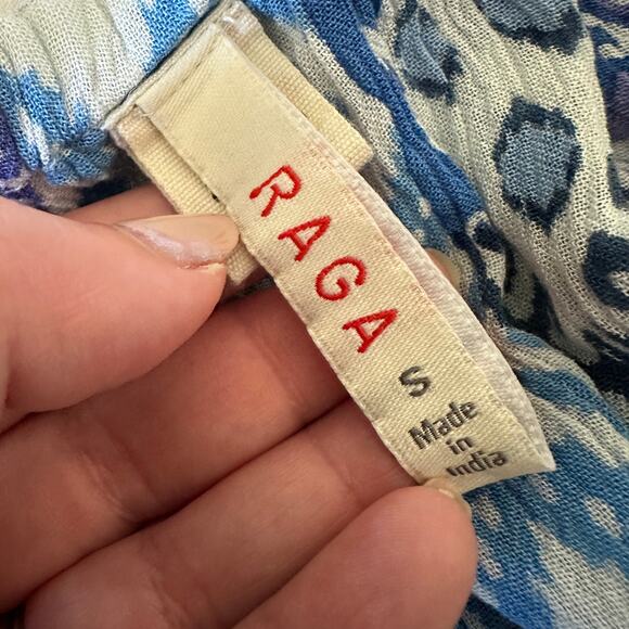 RAGA | Blue and Mustard Boho Tiered Midi Halter Neck Ruffle Sundress | Small - Picture 7 of 7